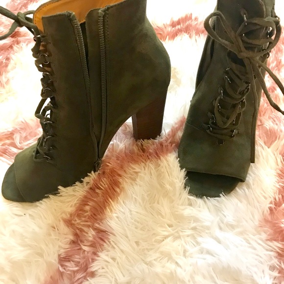olive green lace up booties
